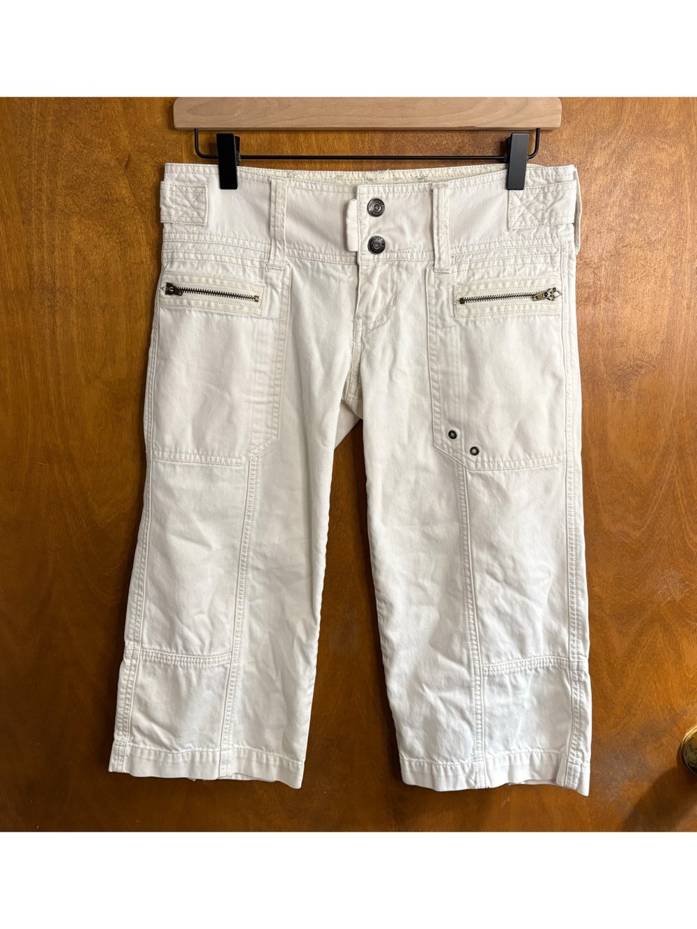 Hollister Vintage Y2K White Low Rise Flare Capri Pants Mcbling Preppy Bratz Boho